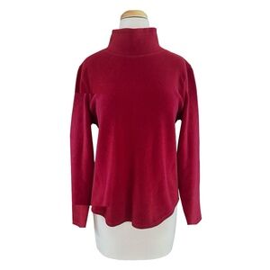 ANN TAYLOR LOFT Women’s Fleece Pullover Turtleneck Size L Stretch Burgundy